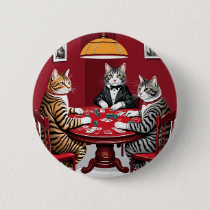 Badge Rond 5 Cm Tabby Cats Jouer Au Poker