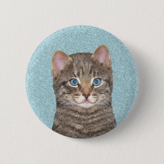 Badge Rond 5 Cm Tabby Gris Peinture Chat - Cute Original Art Chat (Devant)
