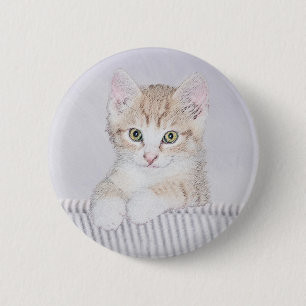 Badge Rond 5 Cm Tabby Orange Kitten Peinture - Art Chat original