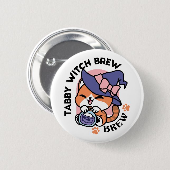 Badge Rond 5 Cm Tabby Witch Brew – Joli Design de Chat d'Halloween (Devant & derrière)