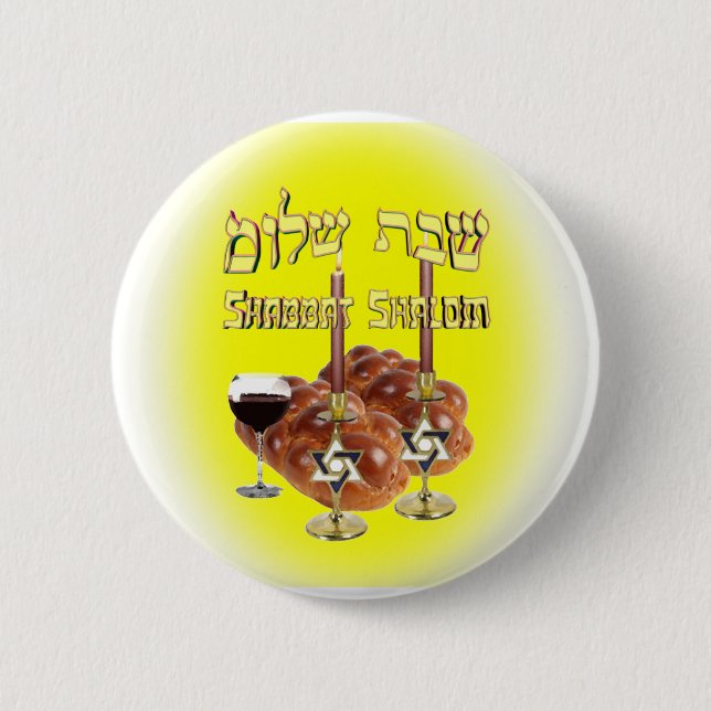 Badge Rond 5 Cm Tableau de sabbat, Shabbat Shalom (Devant)