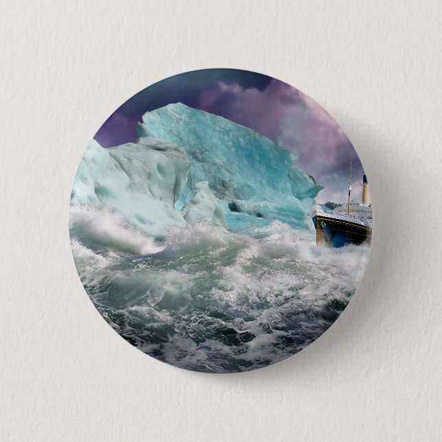 Badge Rond 5 Cm Tableau Titanic et Iceberg RMS (Devant)