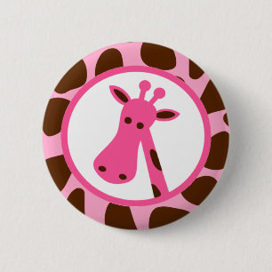Badge Rond 5 Cm Taches roses et Brown de girafe et tête de girafe