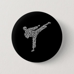 Badge Rond 5 Cm Taekwondo Arts Martiaux Typographie Enfants Hommes