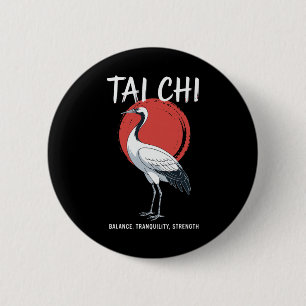 Badge Rond 5 Cm Tai Chi Qigong Grue Arts Martiaux Yoga Méditation