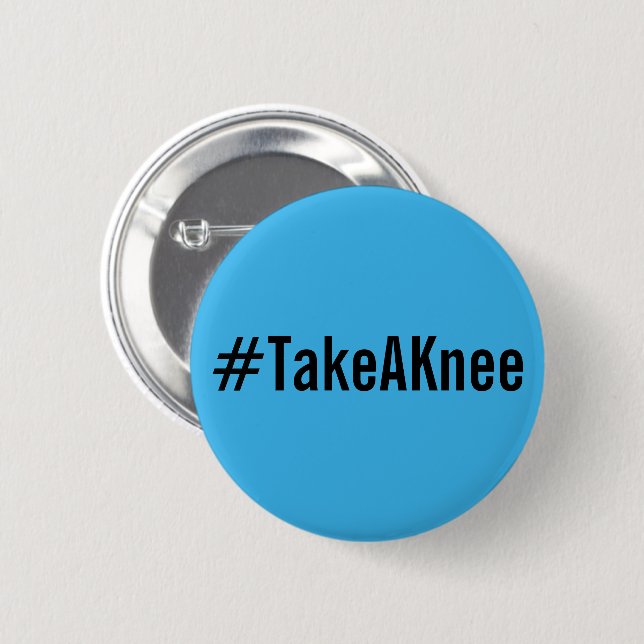 Badge Rond 5 Cm #TakeAKnee, texte noir en gras sur bouton bleu vif (Devant & derrière)