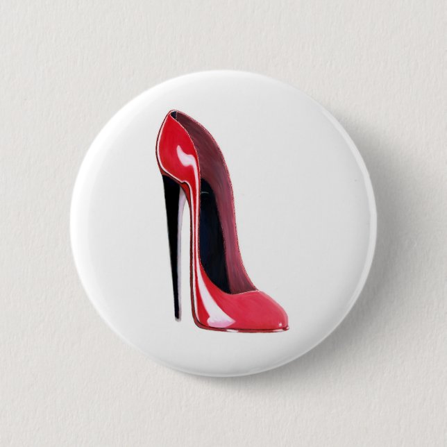 Badge Rond 5 Cm Talon noir, chaussure stylet rouge (Devant)