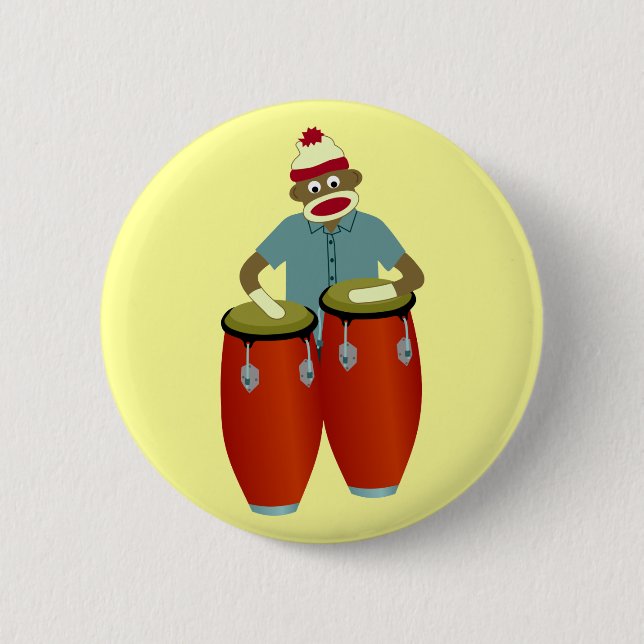 Badge Rond 5 Cm Tambours de Conga de singe de chaussette (Devant)