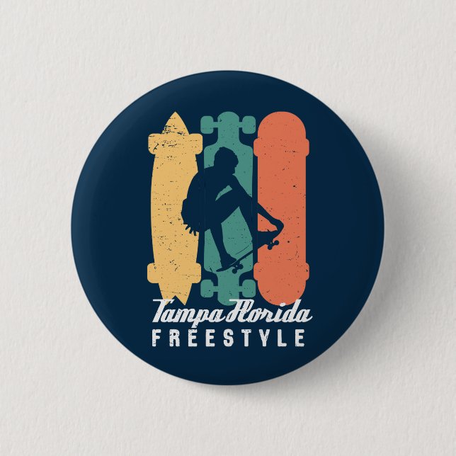 Badge Rond 5 Cm Tampa Florida Retro Skateboard Freestyle (Devant)