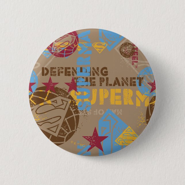 Badge Rond 5 Cm Tan avec rouge et bleu clair (Devant)