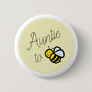 Badge Rond 5 Cm Tante à abeille Baby shower Bouton jaune