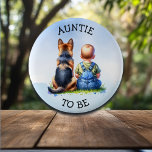 Badge Rond 5 Cm Tante à | BABY SHOWER<br><div class="desc">Tante pour être le baby shower du garçon. Petit garçon à l'aquarelle mignon assis à côté d'un Chien berger allemand. Un petit gardien pour que chaque membre de la famille se sente spécial.</div>