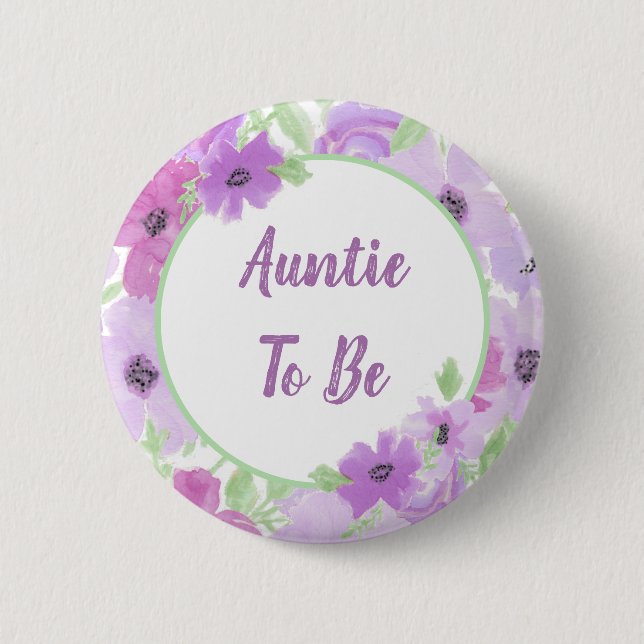 Badge Rond 5 Cm Tante à être aquarelle Baby shower floral (Devant)