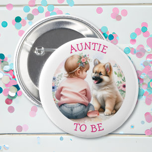 Badge Rond 5 Cm Tante à être bébé fille et Baby shower rose chiot