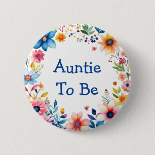 Badge Rond 5 Cm Tante à être Floral rose et Baby shower bleu