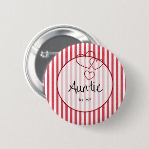 Badge Rond 5 Cm Tante à venir Cœur Triple Rayure de Craie Rouge Mo
