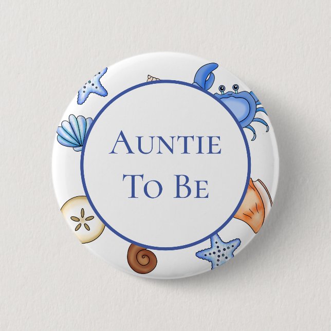 Badge Rond 5 Cm Tante | Baby shower sur le thème de la plage (Devant)