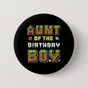 Badge Rond 5 Cm Tante du garçon d'anniversaire Gamer Pixel Fête d'