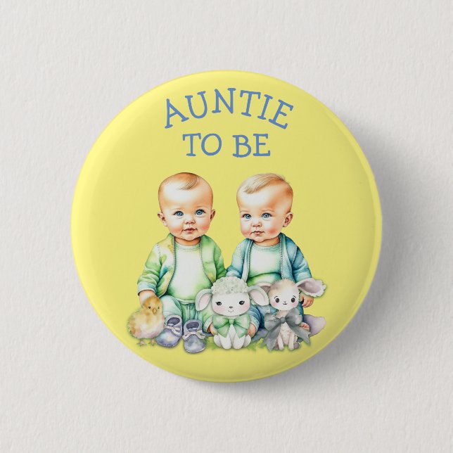 Badge Rond 5 Cm Tante personnalisée pour être Baby shower jumeaux (Devant)