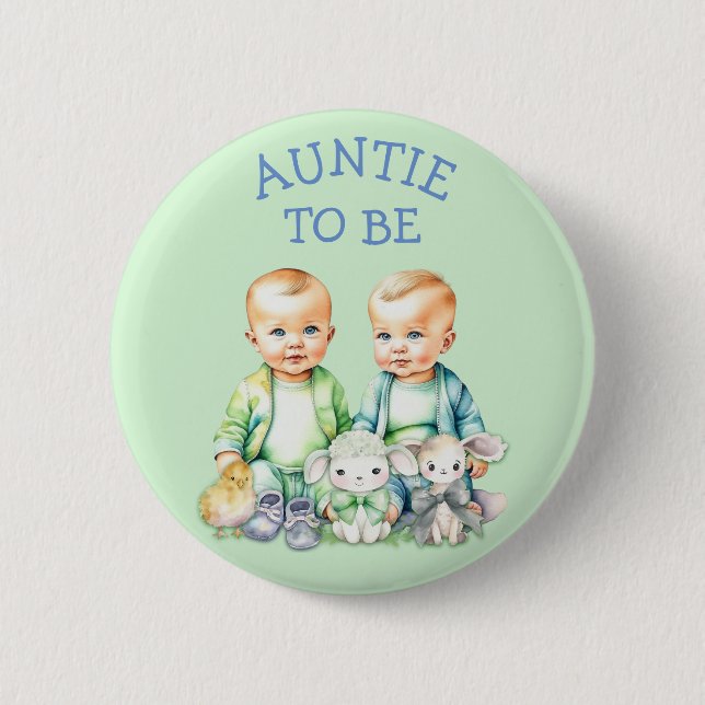 Badge Rond 5 Cm Tante personnalisée pour être Baby shower jumeaux (Devant)