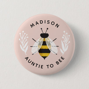 Badge Rond 5 Cm Tante Rose Dusty à Douche d'abeille Nom
