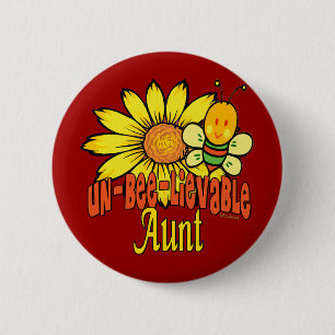 Badge Rond 5 Cm Tante Tournesol et abeilles incroyables