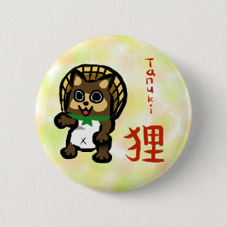 Badge Rond 5 Cm Tanuki avec Sticker Kanji