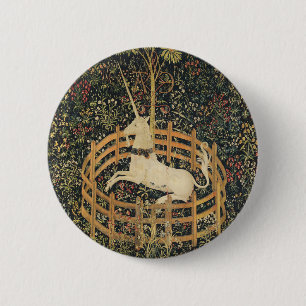 Badge Rond 5 Cm Tapisseries Unicorne Captivité Tapisserie médiéval