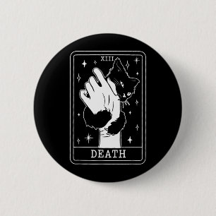 Badge Rond 5 Cm Tarot Chat Noir Mort Halloween Sorcière Amateur de