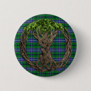 Badge Rond 5 Cm Tartan de chasse de Wishart de clan et arbre de