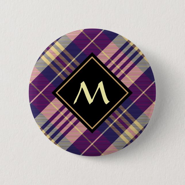 Badge Rond 5 Cm Tartan mauve, or et bleu (Devant)
