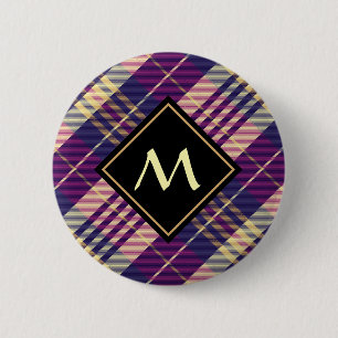Badge Rond 5 Cm Tartan Violet, Or et Bleu