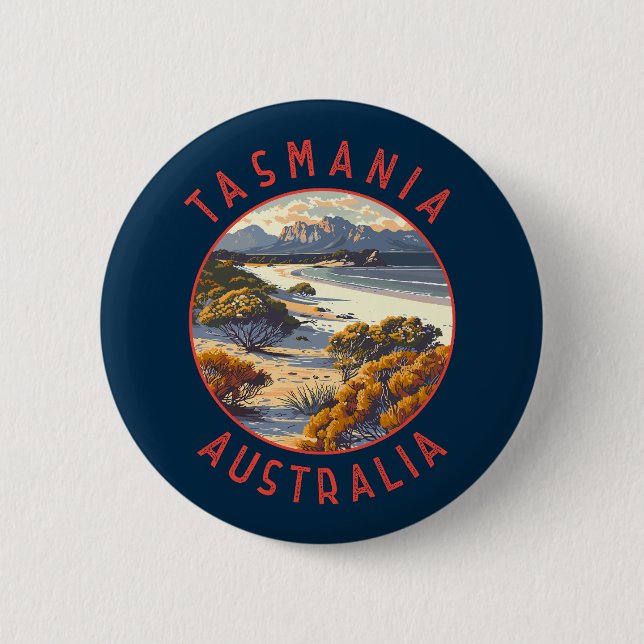 Badge Rond 5 Cm Tasmanie Australie Cercle retro désorganisé (Devant)