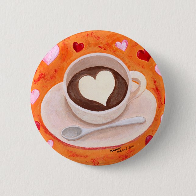 Badge Rond 5 Cm Tasse de café avec des coeurs (Devant)