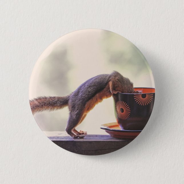 Badge Rond 5 Cm Tasse d'écureuil et de café (Devant)