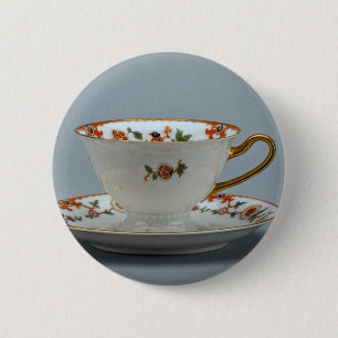 Badge Rond 5 Cm Tasse et soucoupe avec les fleurs colorées