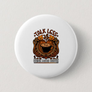 Badge Rond 5 Cm Tasse Moins Boire Plus Café Citrouilles Halloween