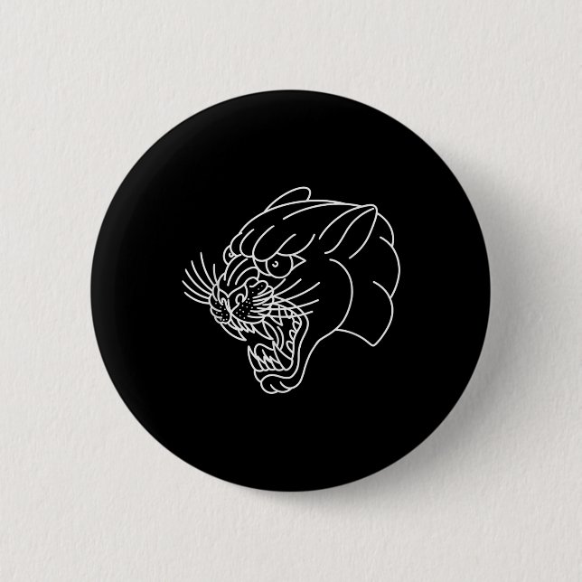 Badge Rond 5 Cm Tatouage à la tête de panthère traditionnelle amér (Devant)