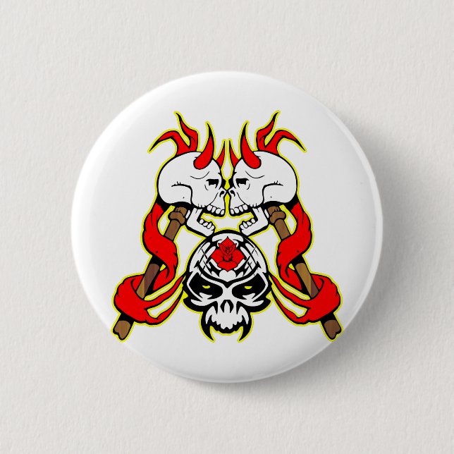 Badge Rond 5 Cm Tatouage de 3 crânes de bataille (Devant)