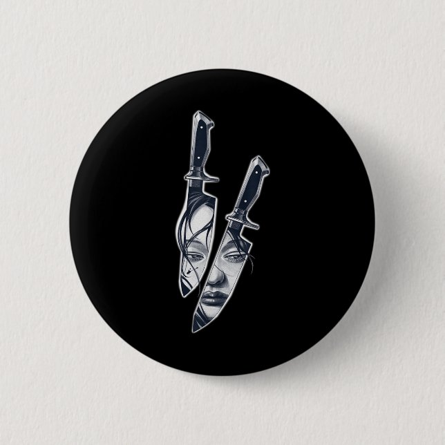 Badge Rond 5 Cm Tatouage de la fille couteau (Devant)