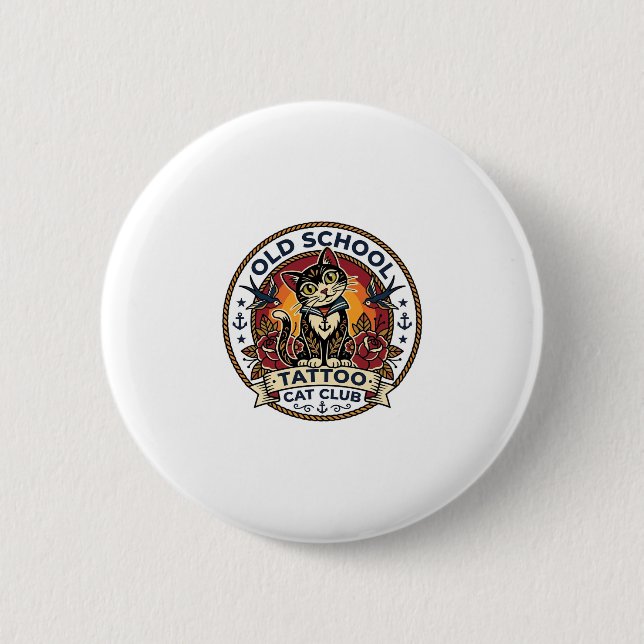 Badge Rond 5 Cm Tatouage École Ancienne Chat Mignon Design - École (Devant)