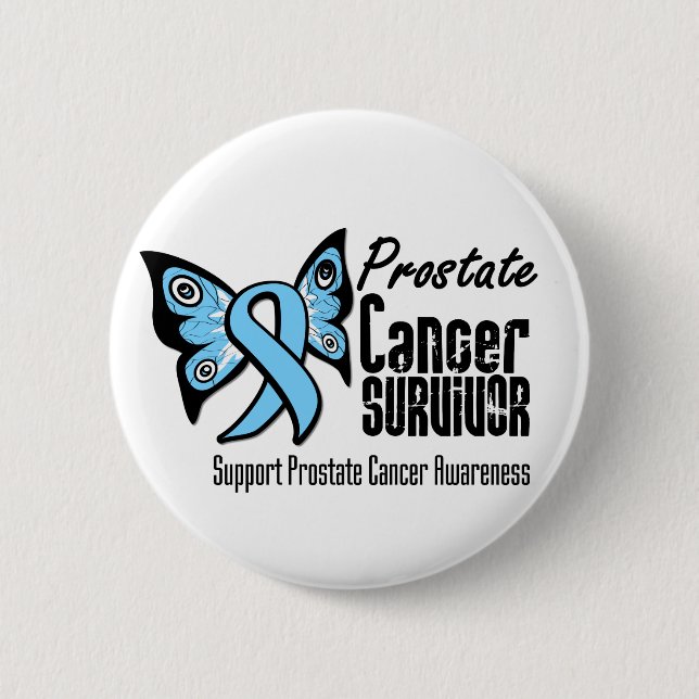 Badge Rond 5 Cm Tatouage Papillon Prostate Cancer Survivant (Devant)