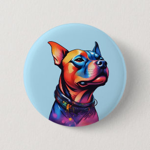 Badge Rond 5 Cm Taureau coloré Terrier Conception Cyberpunk,