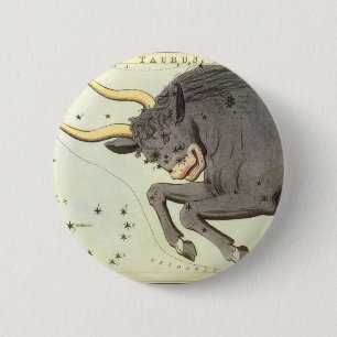 Badge Rond 5 Cm Taurus Bull, le miroir Vintage de la constellation