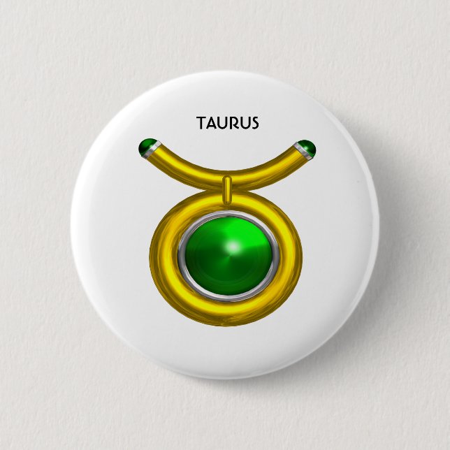 BADGE ROND 5 CM TAURUS /GOLD,GREEN EMERALD ZODIAC SIGN JEWEL (Devant)
