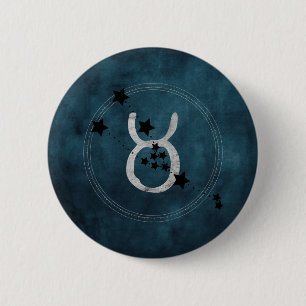 Badge Rond 5 Cm Taurus la constellation zodiaque taureau turquoise