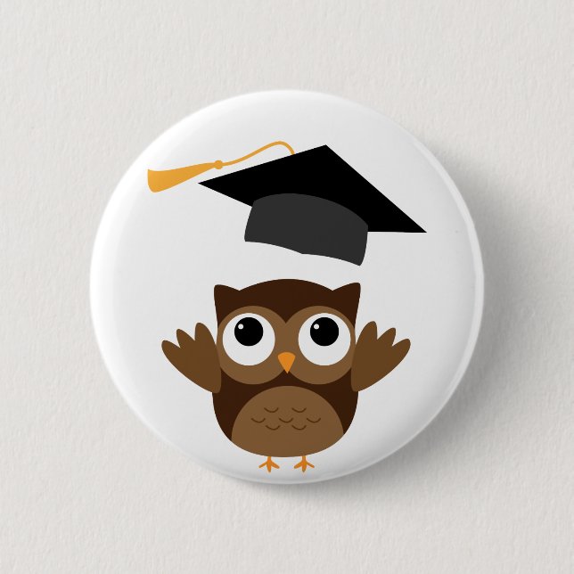 Badge Rond 5 Cm Tawny Owl Jetant Son Bouton de capuchon de graduat (Devant)