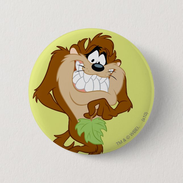 Badge Rond 5 Cm TAZ™ tenant une feuille (Devant)