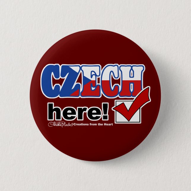Badge Rond 5 Cm Tchèque ici (foncé) (Devant)