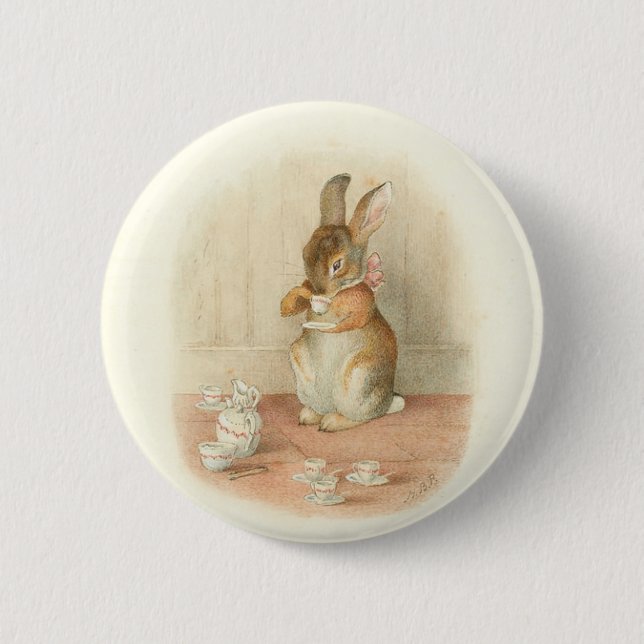 Badge Rond 5 Cm Tea Party de lapin (Devant)